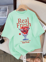 Real Fresh Cherry Fruit Cup Print Womans Streetwear T-Shirt