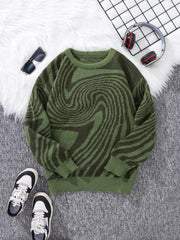 Men’s Maze Jacquard Pullover | Geometric Contrast Round-Neck Sweater
