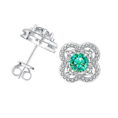 0.5CT Teal Moissanite Four-Leaf Stud Earrings - SnaggIt