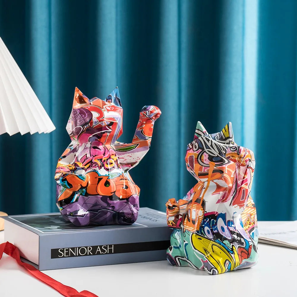 Graffiti Lucky Cat Resin Sculpture by Snagg A Sculpture