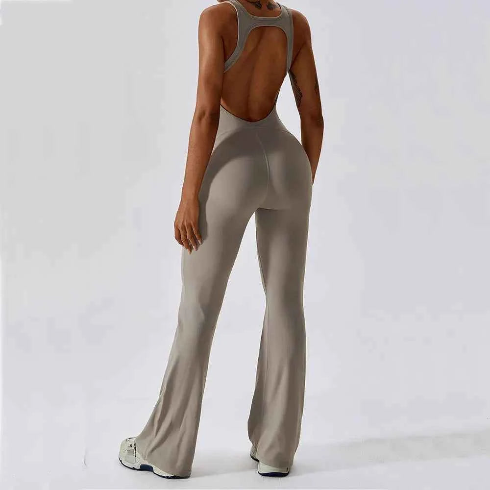 Women's Solid Yoga Jumpsuit | One-Piece Buttock-Lifting Fitness Bodysuit Workout Activewear