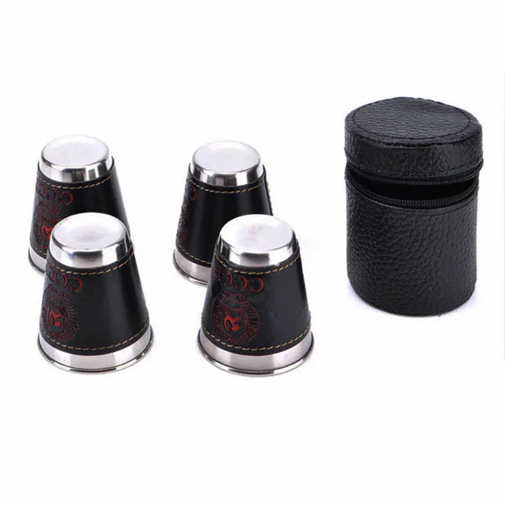 LISM Outdoor Travel Cups Set 4pcs PU Leather Stainless by Snagg A Cup
