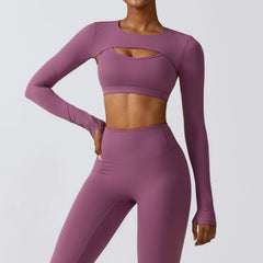 Women's Long Sleeve Shawl Yoga Camisole | Push-Up Nude Fitness Gym Workout Running Sports Top