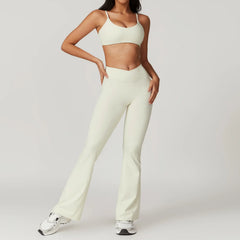 Women's 2-Piece Short Sleeve Yoga Set | Crop Top & High Waist Leggings Gym Workout Sportswear