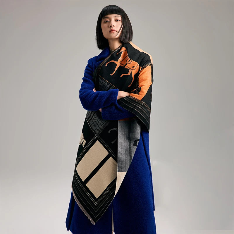 Luxury Horse Print Cashmere Feel Scarf For Women - Others In Fashion