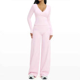 Women's 2-Piece Deep V Yoga Set | High Waist Flared Pants & Sports Bra Gym Fitness Tracksuit
