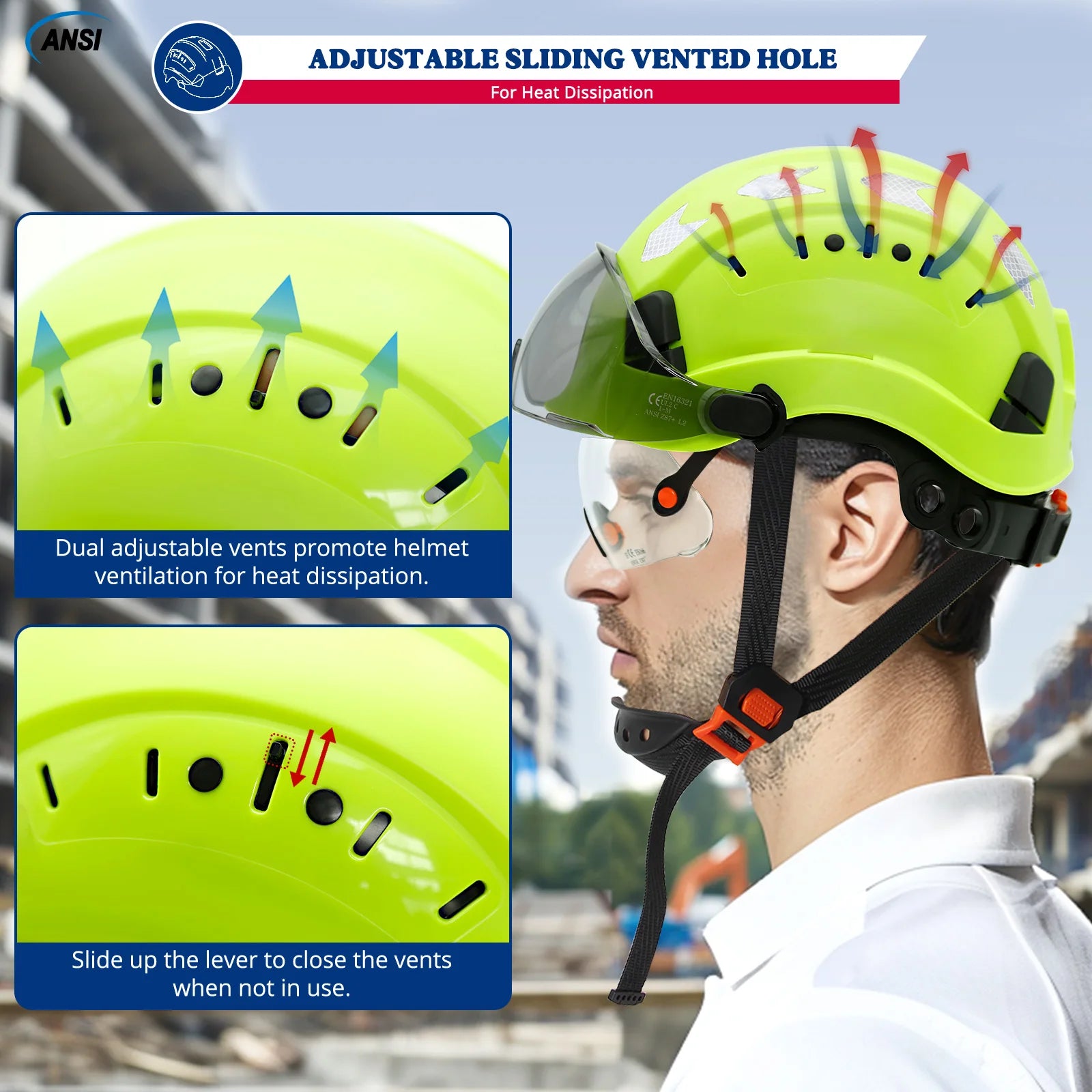 Vented construction safety helmet with double visors and earmuffs – image 5