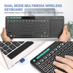 RT518S Dual Mode Wireless Keyboard - Bluetooth & 2.4GHz with Multi-Touch Trackpad