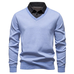 Men’s "Fake Two Piece" Thermal Pullover | Slim Fit Fleece Lined Smart Casual Sweater