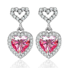 2CT Pink Heart Moissanite Drop Earrings - SnaggIt