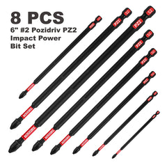 6" Pozidriv #2 PZ2 Impact Screwdriver Bit Set – Magnetic S2 Alloy Steel Power Bits