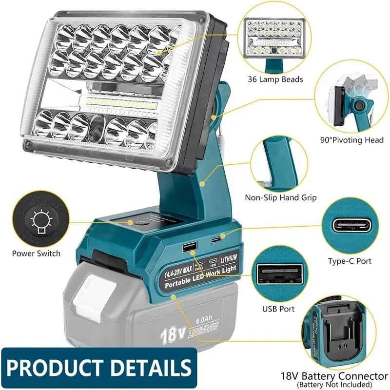 Spot and flood LED work light for Makita 18V batteries – image 3