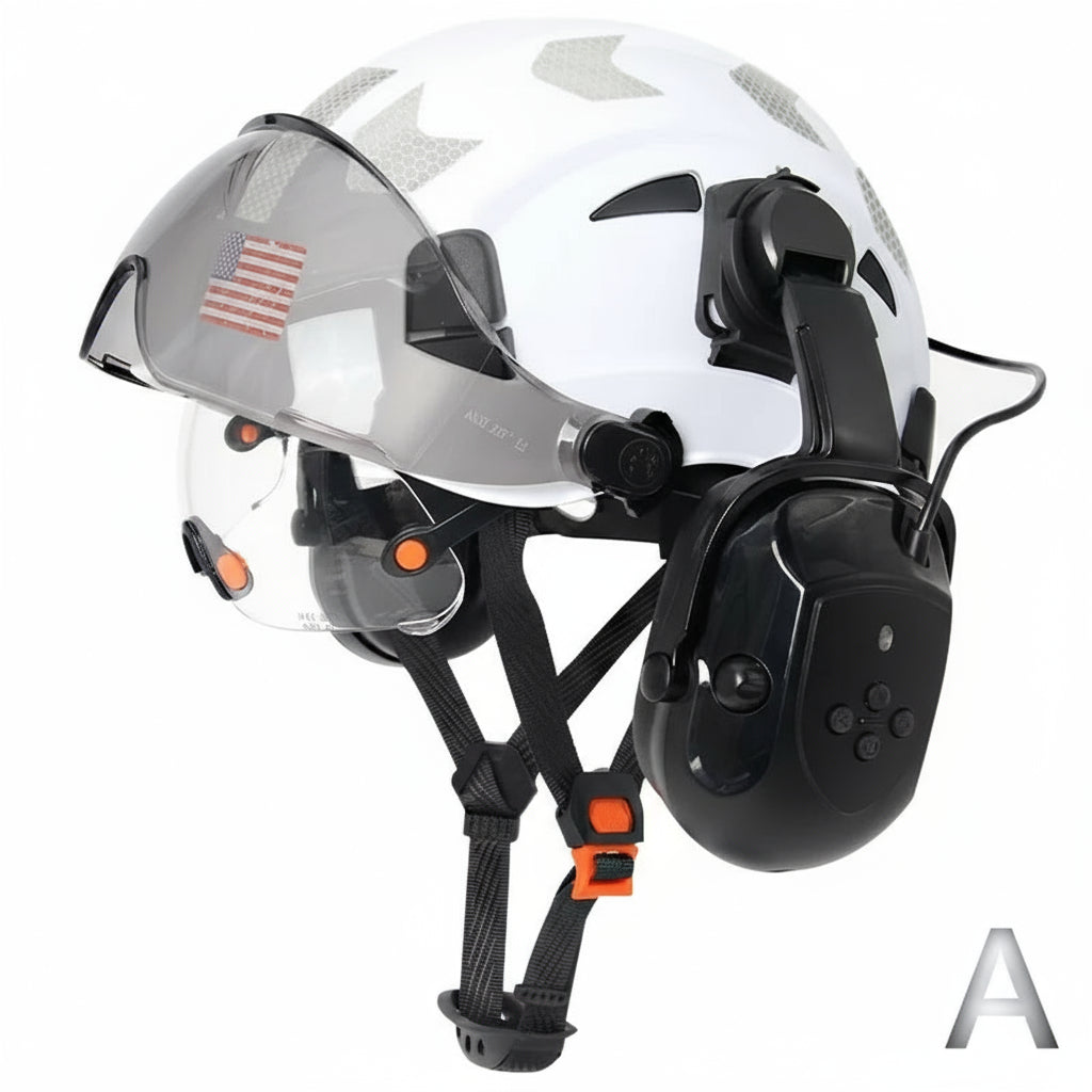 Safety Helmet With Bluetooth Earmuffs Double Visors Reflective Stickers by Snagg A Safety Helmet