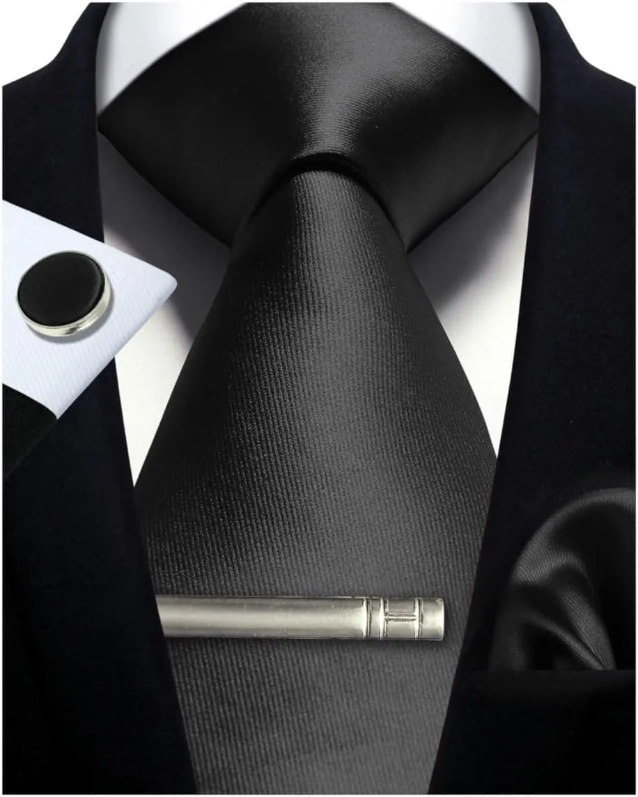 Men’s Silk Tie Gift Set — 8cm Necktie with Matching Handkerchief & Cufflinks (Formal Business Set) - Others In Fashion