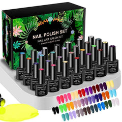 Professional 28 Piece Glass Bottle Gel Collection – 25 Color Palette with High-Gloss & Velvet Matte Finishes