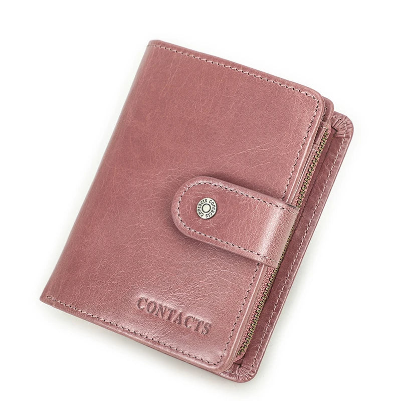 Genuine Leather RFID Short Wallet with Coin Pocket & Card Holders