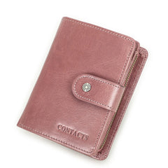 Genuine Leather RFID Short Wallet with Coin Pocket & Card Holders