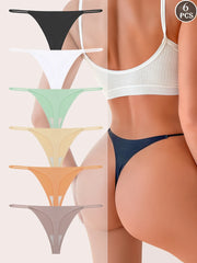 Seamless Thong Panties 6-Pack | Invisible Thin Strap Low Waist High Stretch Women's Underwear