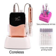 Professional 35,000 RPM Coreless Motor Nail Drill – High Torque 65W Wireless Desktop Station