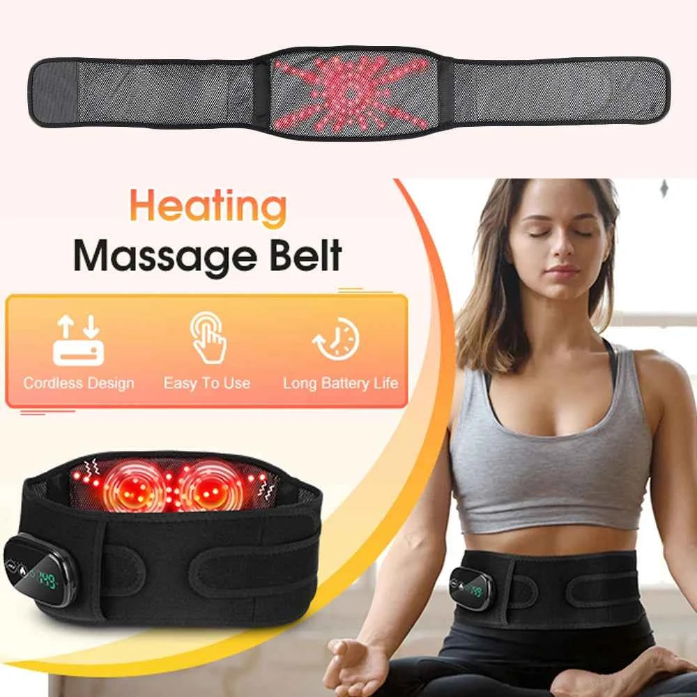 Red Light Heating Vibration Waist Massage Belt – Cordless Lumbar Support & Heat Therapy Brace