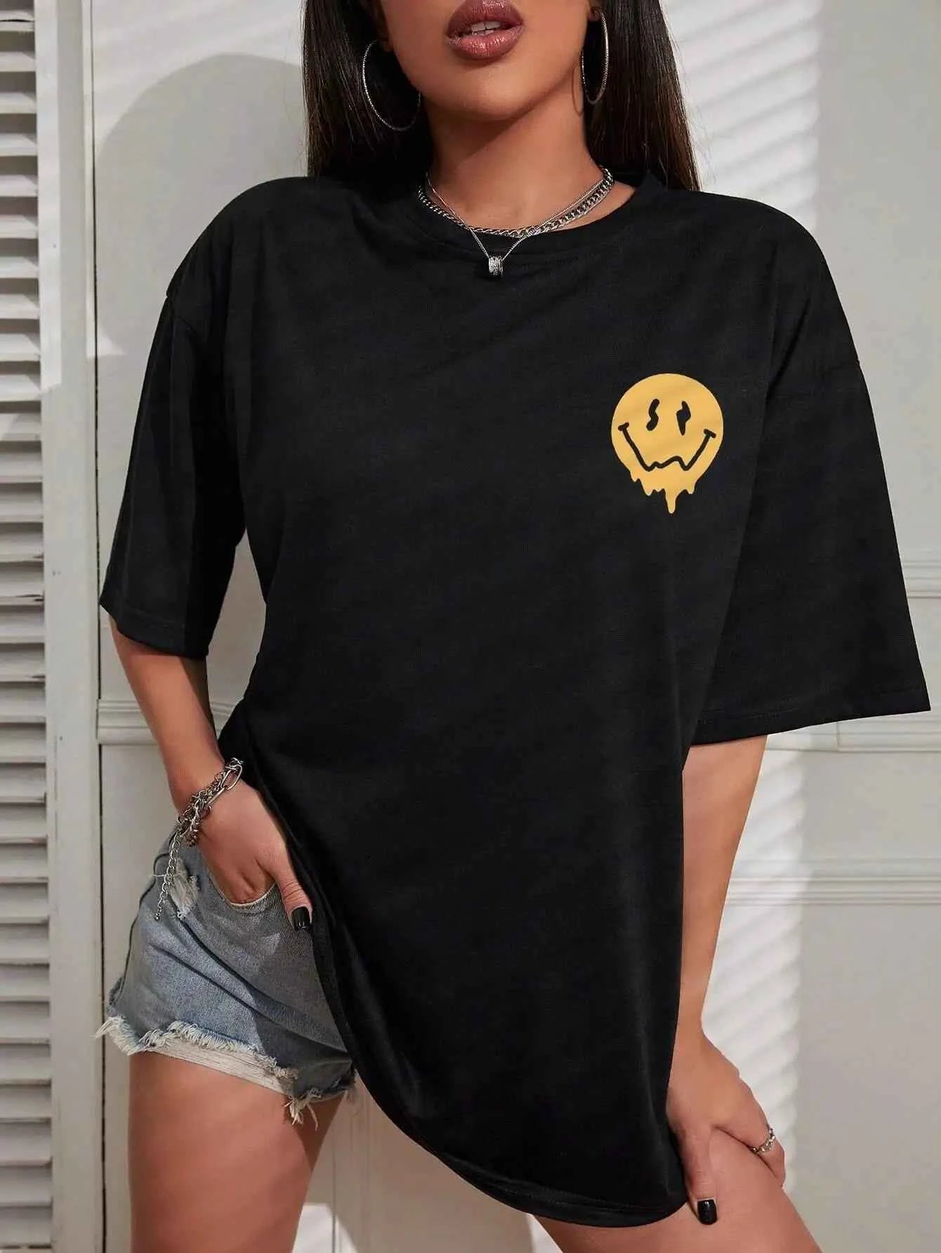 Women's "Do What Makes You Happy" Graphic T-Shirt | Cotton Oversized Street Casual Short Sleeve Tee