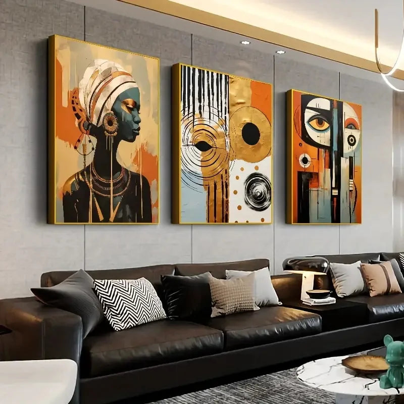 3-Piece Abstract Afro Bohemian Canvas Prints by Snagg A Print