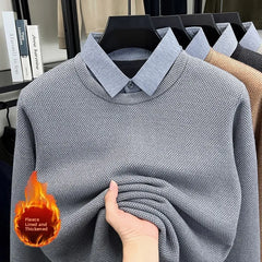 Men’s "Fake Two-Piece" Thermal Pullover | Winter Thickened Fleece-Lined Top