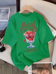 Real Fresh Cherry Fruit Cup Print Womans Streetwear T-Shirt