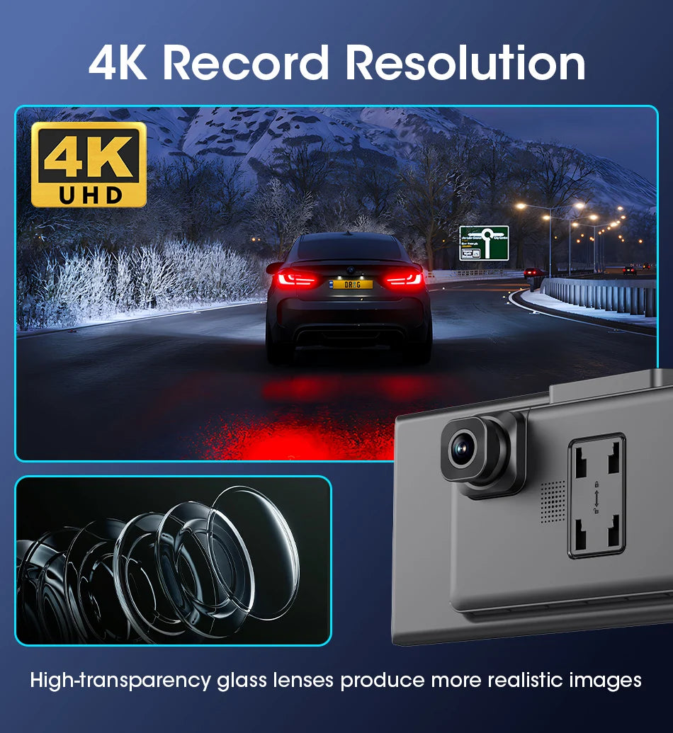 11.26" 4K Car DVR – Portable Dash Cam with Wireless CarPlay, Android Auto & 5G WiFi Navigation by Snagg A Car DVR