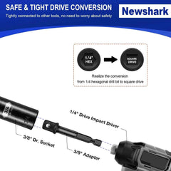 1/4 Hex Converter tools set, Quick Release Impact Bit Holders, 1/2 3/8 1/4-INCH Drive Female to 1/4-Inch Hex Adapter