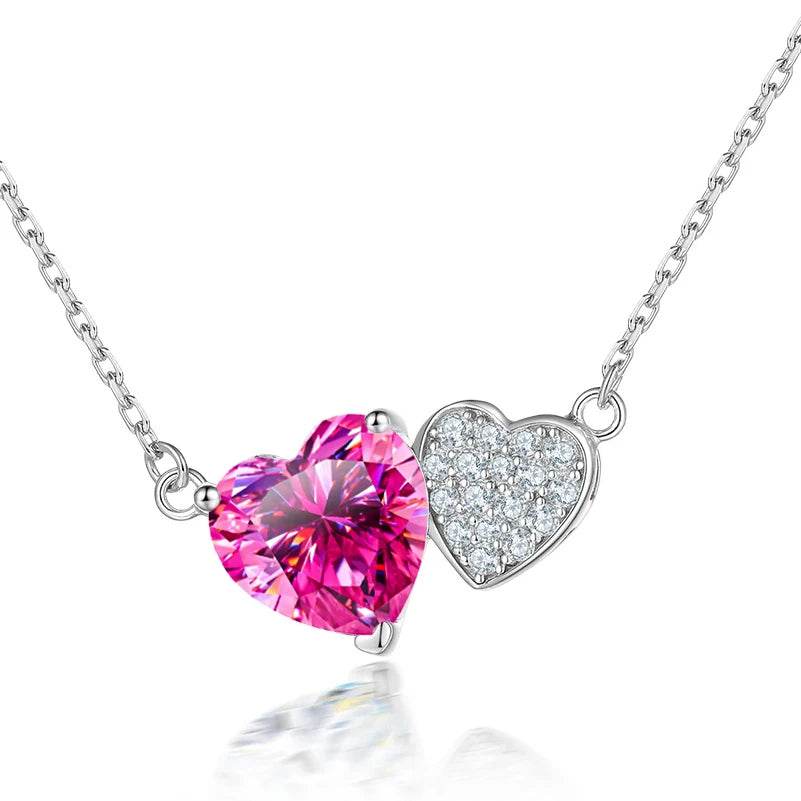 2CT Pink Heart Moissanite Pendant Necklace - SnaggIt