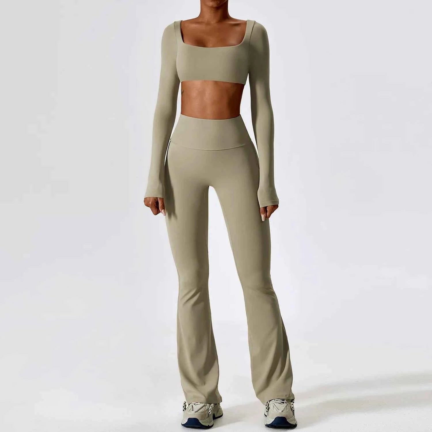 Women's 2-Piece Seamless Long Sleeve Yoga Set | Fitness Bra Crop Top & Leggings Sports Suit