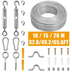 304 Stainless Steel Rope Kit 10/15/20M | PVC Coated Cable for Garden Fence Clothesline Balcony Camping
