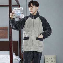 Men's Coral Fleece Pajama Set | Thickened Flocking Long Sleeve Winter Warm Couple Loungewear