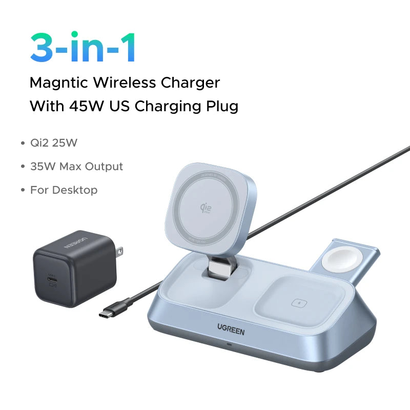Qi2 25W 3-in-1 Magnetic Wireless Charger Stand | iPhone 17 Pro Max AirPods 4 Apple Watch MagSafe Fast Charger