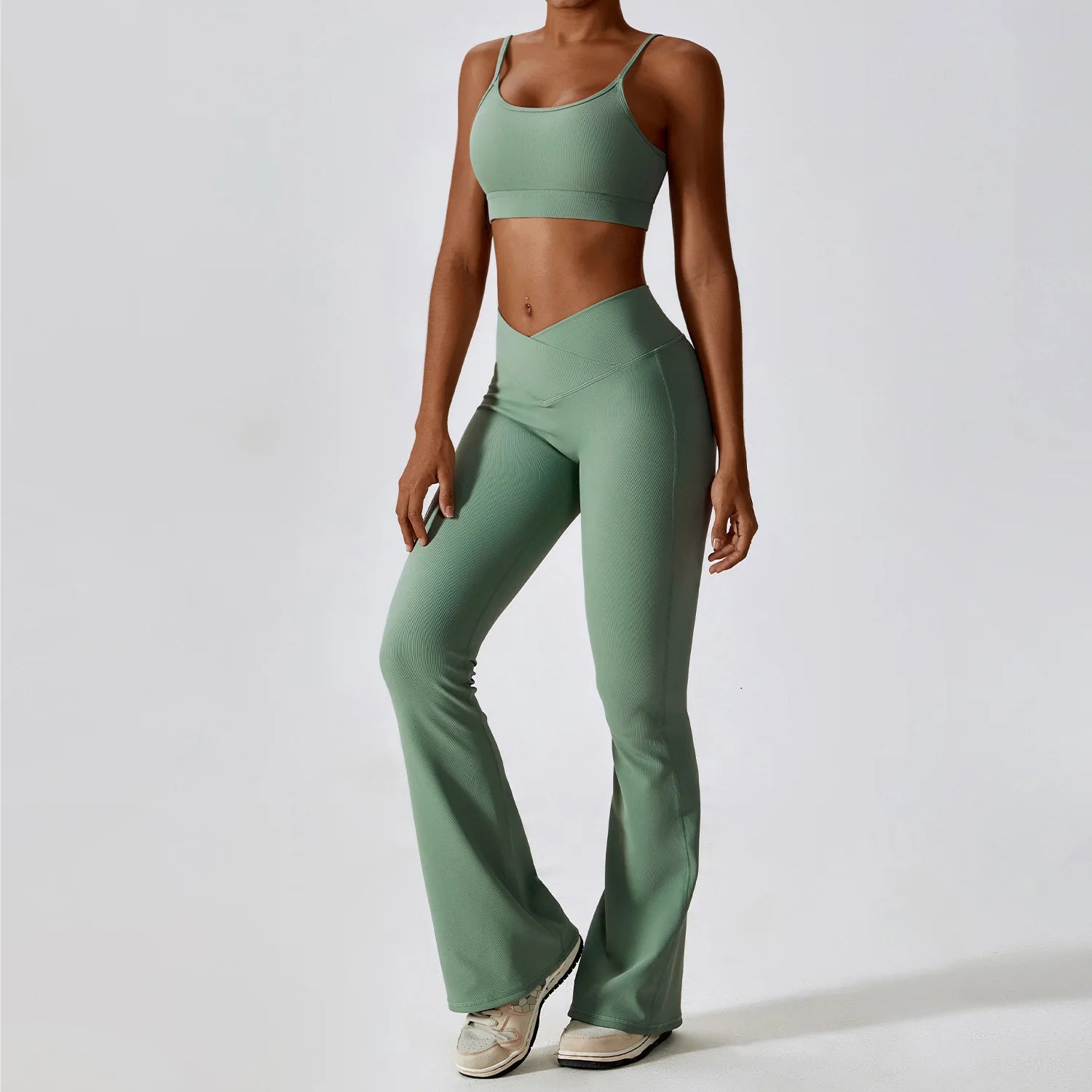 Women's 2-Piece Ribbed Seamless Yoga Set | Sports Bra & Gym Leggings Fitness Tracksuit Activewear