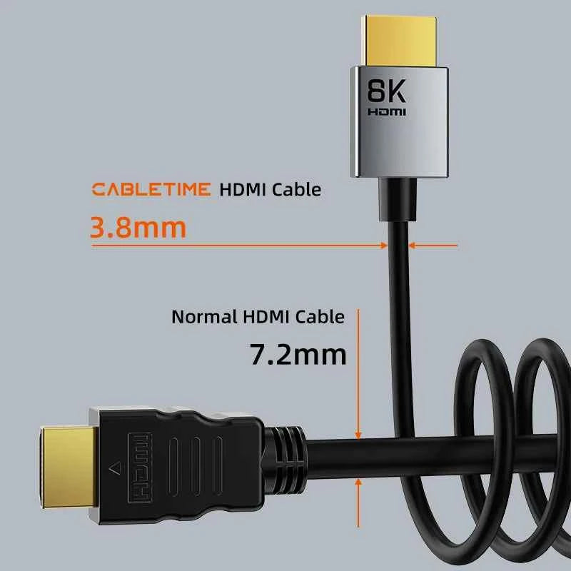 Slim HDMI 2.1 Cable 8K@60Hz / 4K@120Hz – 3.8mm Ultra HD for Laptop, Lenovo & Dell