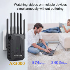3000Mbps WiFi 6 Repeater Dual-Band 2.4G/5GHz Gigabit Signal Booster by Snagg A WiFi Booster