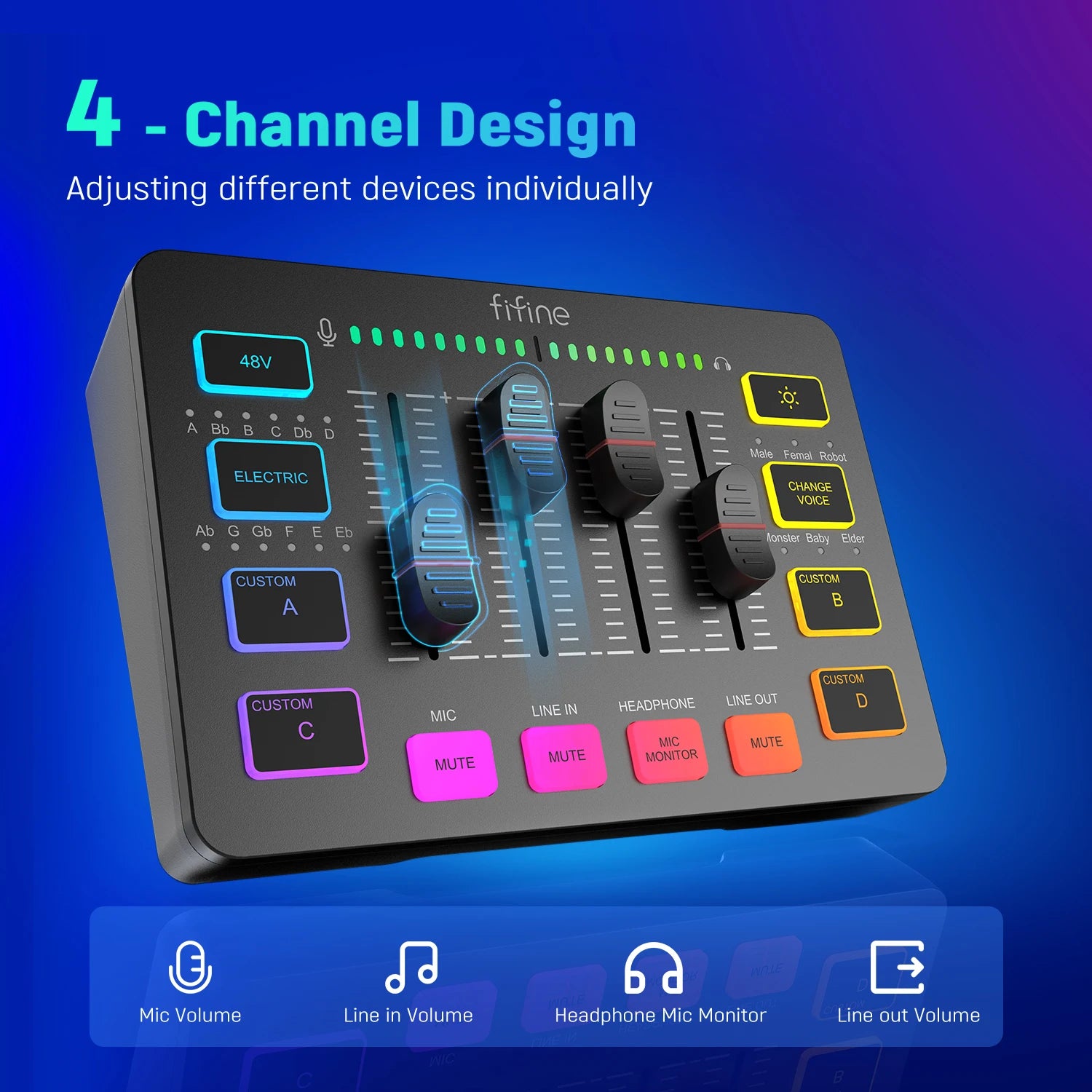 4 Channel RGB Audio Mixer – USB Streaming Mixer with XLR Mic Interface for Podcasts by Snagg An Audio Mixer