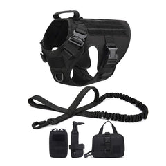 Tactical Large Dog Harness & Leash with MOLLE Pouches – Training Vest for Golden Retriever & French Bulldog