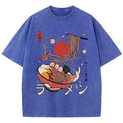 Women's Ramen Noodles Harajuku Washed T-Shirt | Cotton Oversized O-Neck All-Match Casual Top