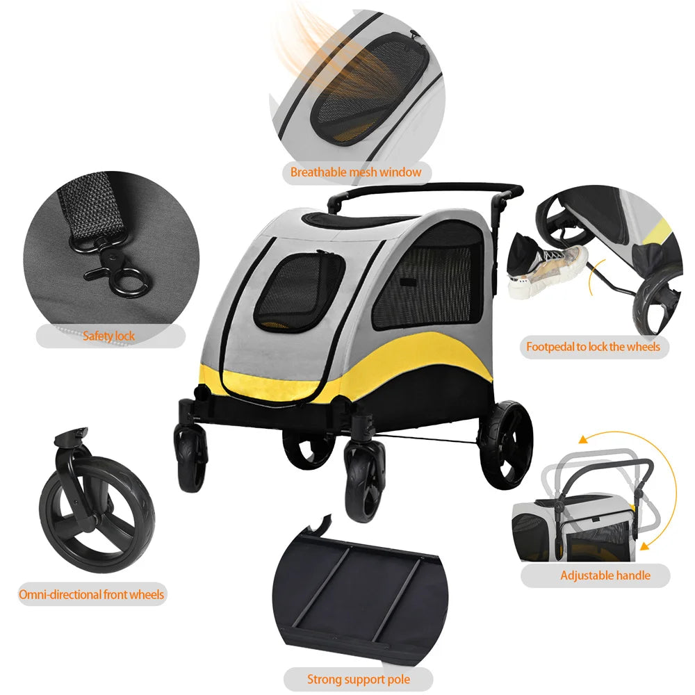 Premium 4-Wheel Foldable Dog Pram with Breathable Mesh by Snagg A Pet Stroller