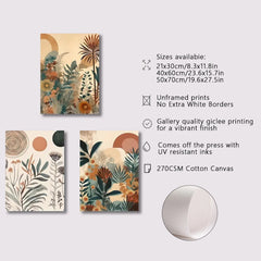 3 Pieces Boho Floral Canvas Prints by Snagg A Print