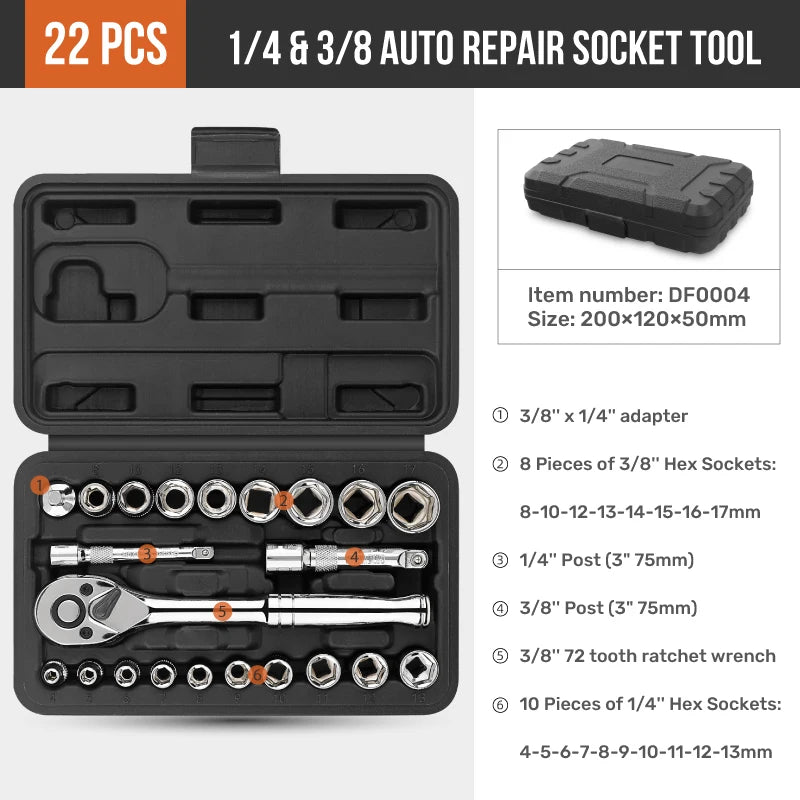 40-in-1 Ratchet Socket Bit Set 1/4" Drive – Cr-V Steel, Quick-Release, Phillips & Slotted for Repair