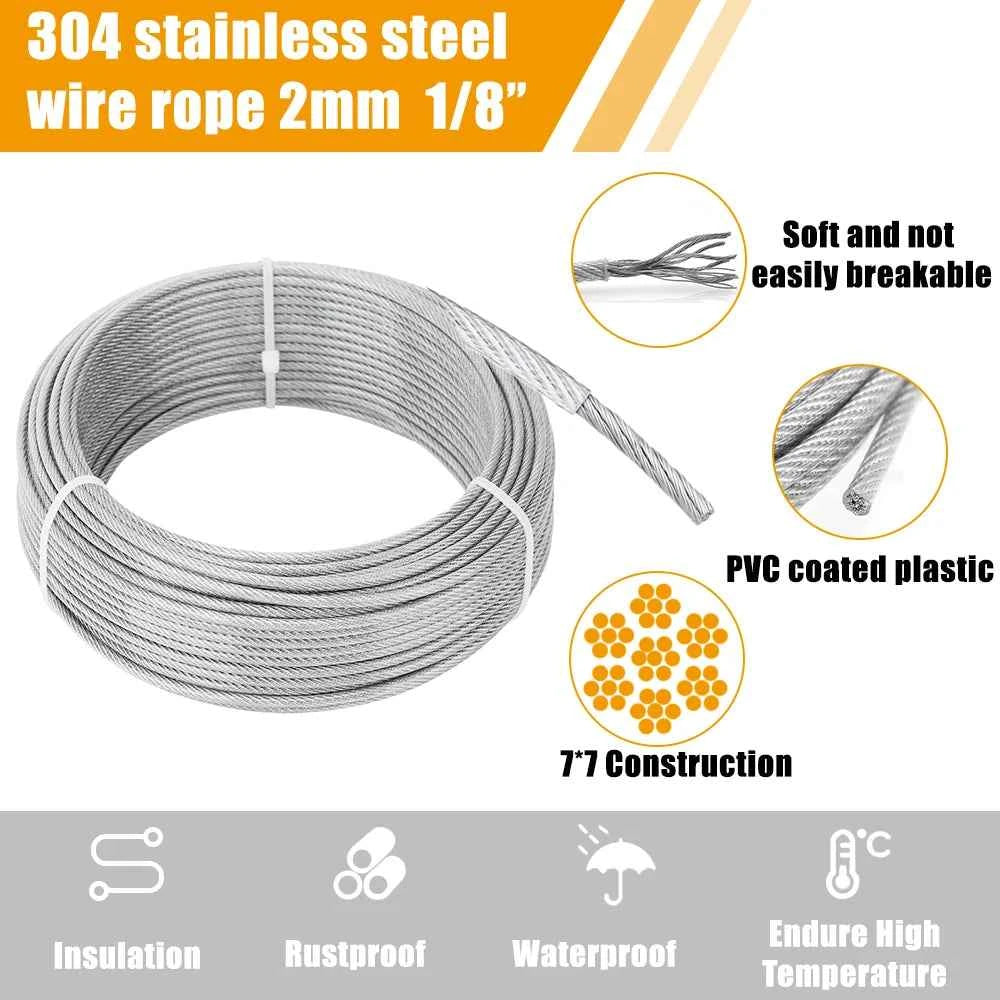 304 Stainless Steel Rope Kit 10/15/20M | PVC Coated Cable for Garden Fence Clothesline Balcony Camping