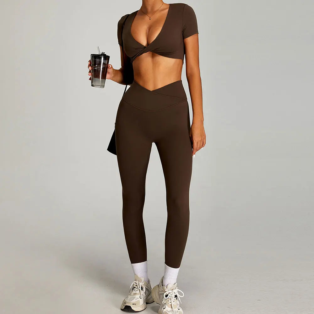 Women's 2-Piece Short Sleeve Yoga Suit | Quick-Dry Gym Tracksuit Running Workout Sports Set