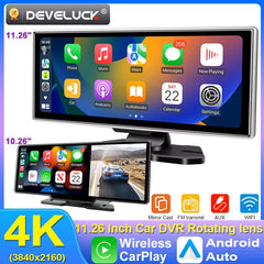 10/11.26 inch Dash Cam 4K Car DVR Wireless Carplay & Android Auto GPS Navigation Video Recorder Dashboard Dual Lens Wifi FM AUX by SnaggIt