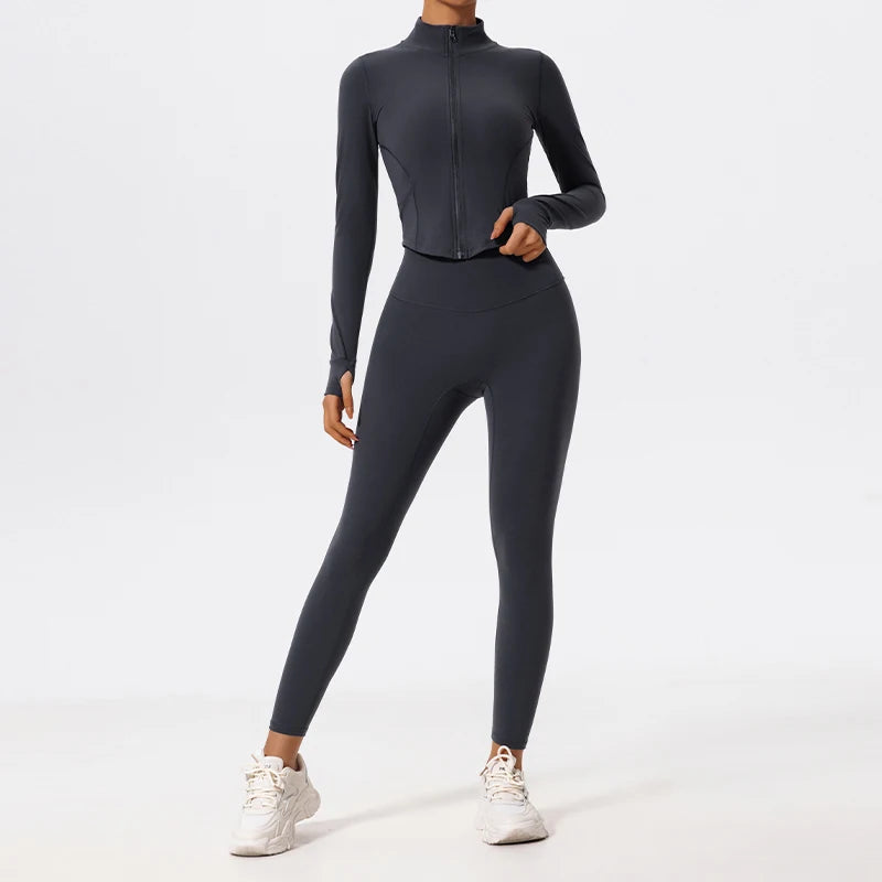 Women's 2-Piece Ultra-Soft Long Sleeve Gym Set | Quick-Dry Yoga Leggings Suit Sports Jacket