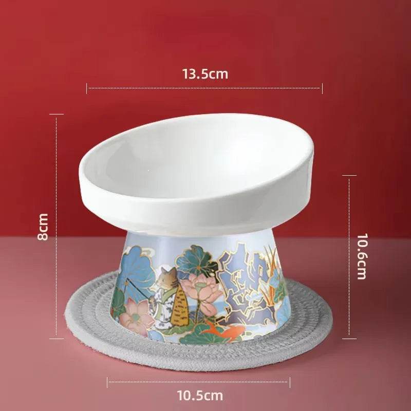 Ceramic Cat Bowl Feeder with Raised Stand - SnaggIt