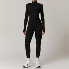 Women's Seamless Long Sleeve Yoga Set | Gym Fitness Jacket Tracksuit & Leggings Sportswear